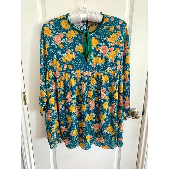 Zara Floral Long Sleeve Romper in Green with Velvet Tie - Picture 3 of 15